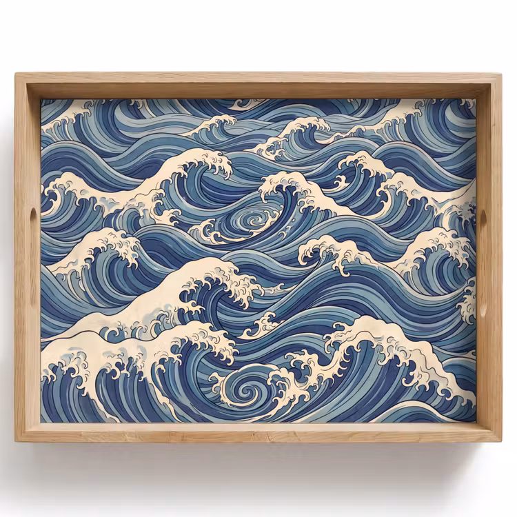 Golven - Zee - Natuur - Abstract - Blauw Dienblad Rechthoek middel -z3d_shopping