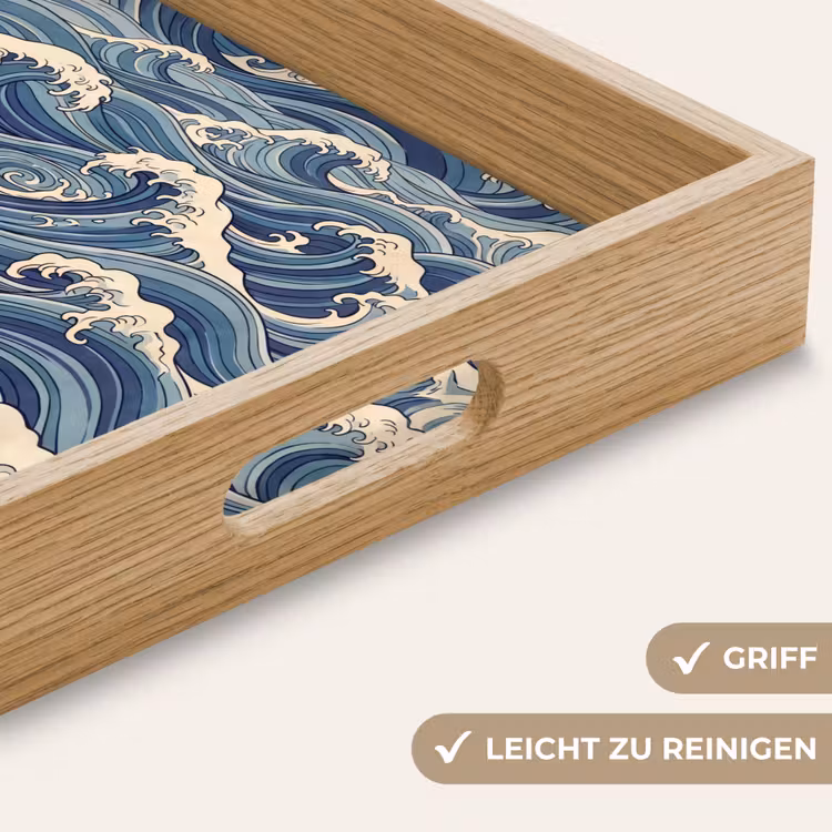 Golven - Zee - Natuur - Abstract - Blauw Dienblad Rechthoek middel -USP_HandgreepDE