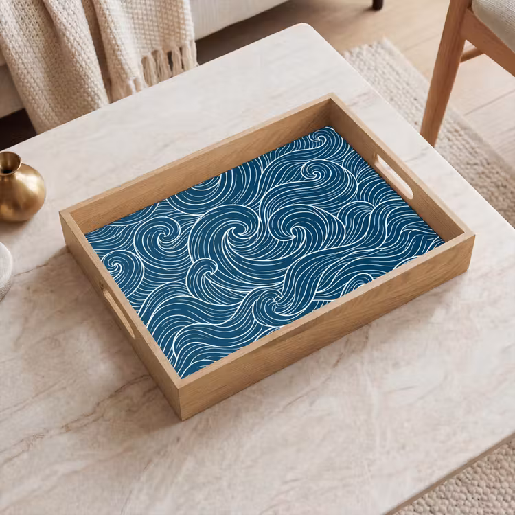 Golven - Spiraal - Water - Abstract - Blauw Dienblad Rechthoek middel -sfeer1