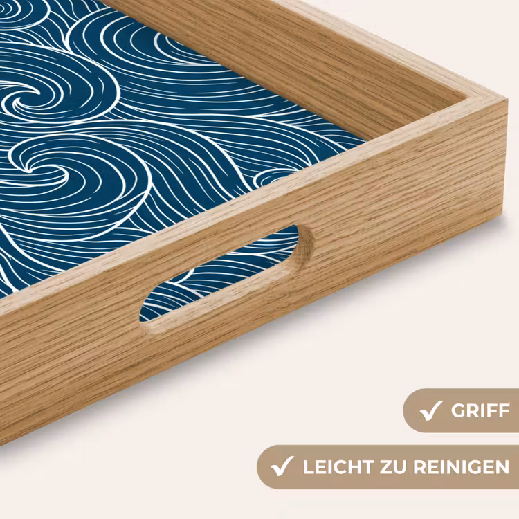 Golven - Spiraal - Water - Abstract - Blauw Dienblad Rechthoek middel -USP_HandgreepDE
