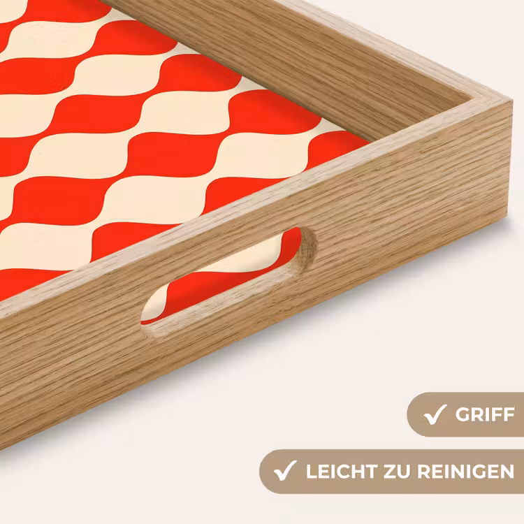 Golvend patroon - Retro - Rood - Beige Dienblad Rechthoek middel 911 -USP_HandgreepDE