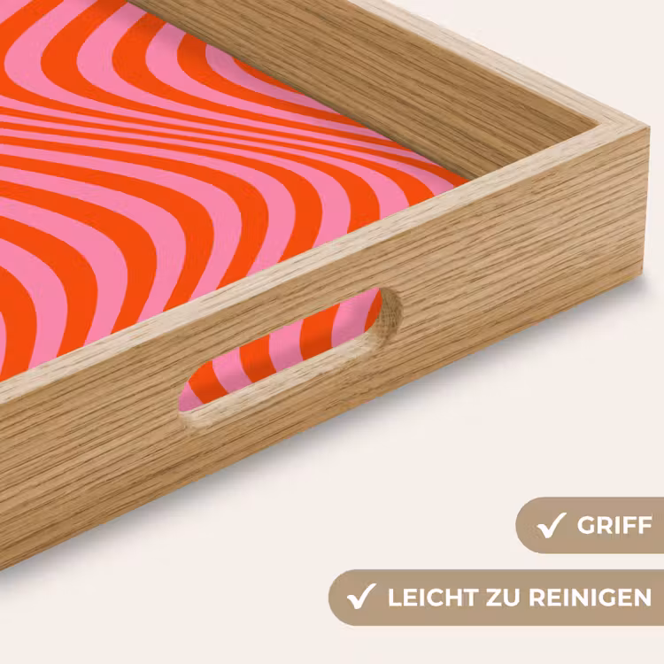 Golvend patroon - Rood - Roze - Lijnen Dienblad Rechthoek middel -USP_HandgreepDE