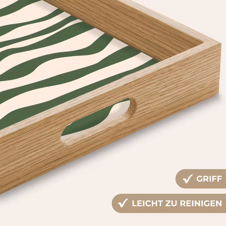 Golvende lijnen - Beige - Groen - Strepen - Abstract Dienblad Rechthoek middel -USP_HandgreepDE