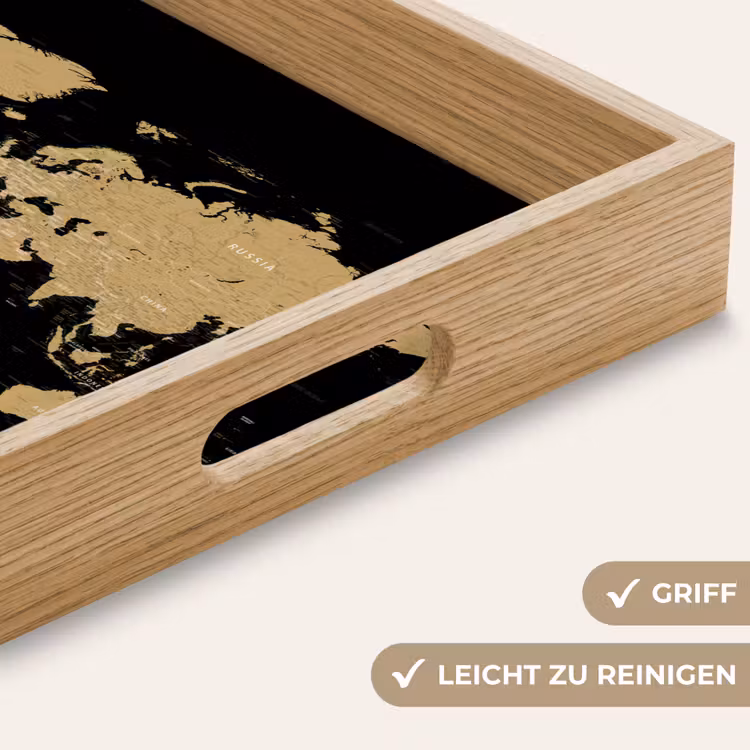 Wereldkaart - Beige - Zwart Dienblad Rechthoek middel -USP_HandgreepDE