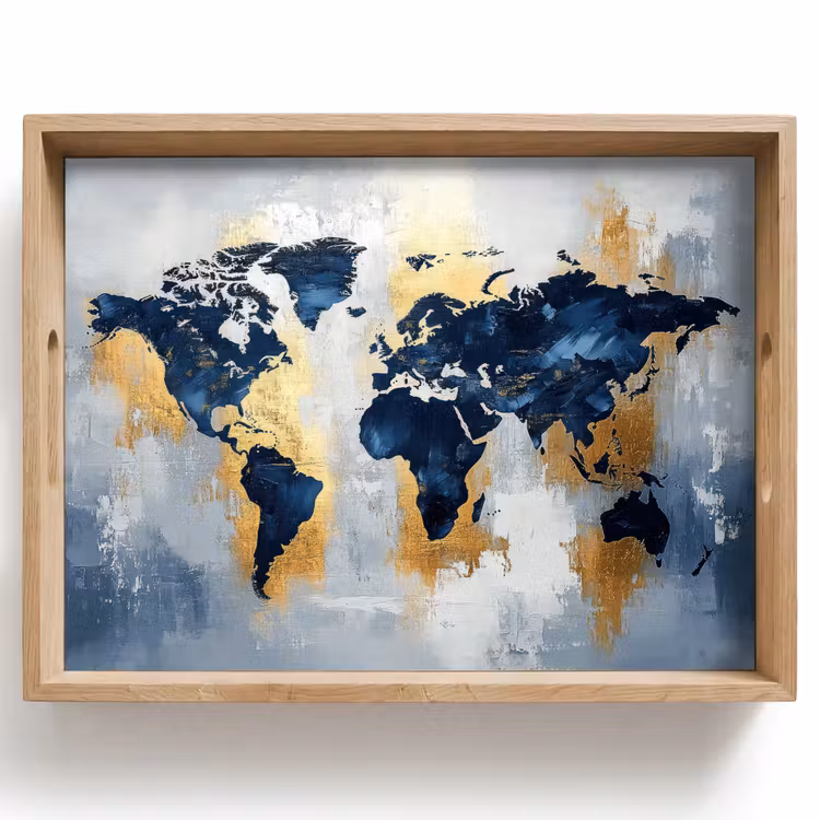 Wereldkaart - Blauw - Abstract Dienblad Rechthoek middel -z3d_shopping
