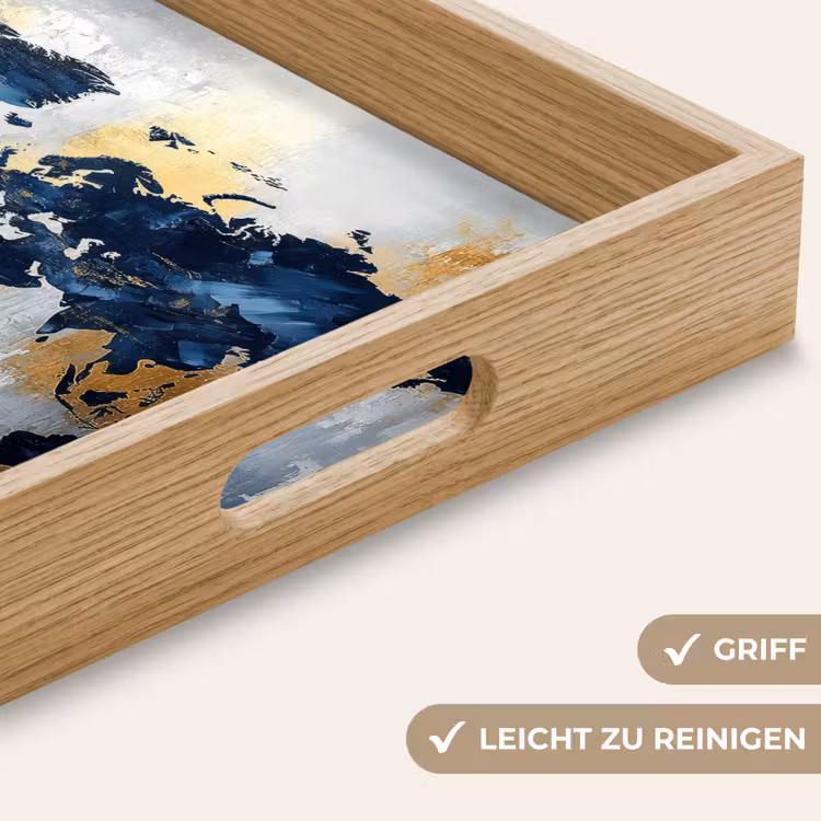 Wereldkaart - Blauw - Abstract Dienblad Rechthoek middel -USP_HandgreepDE
