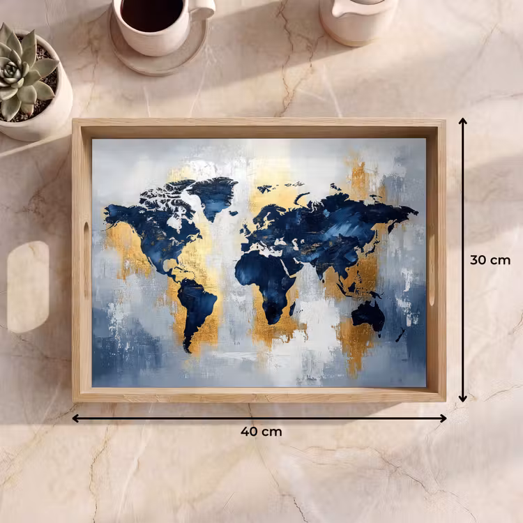 Wereldkaart - Blauw - Abstract Dienblad Rechthoek middel -USP_Formaat