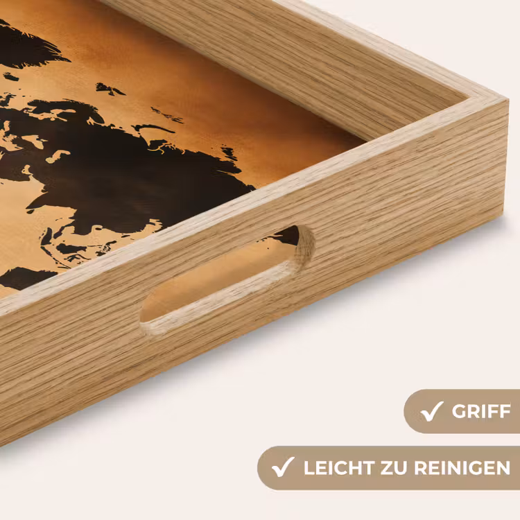Wereldkaart - Bruin - Kaart Dienblad Rechthoek middel -USP_HandgreepDE