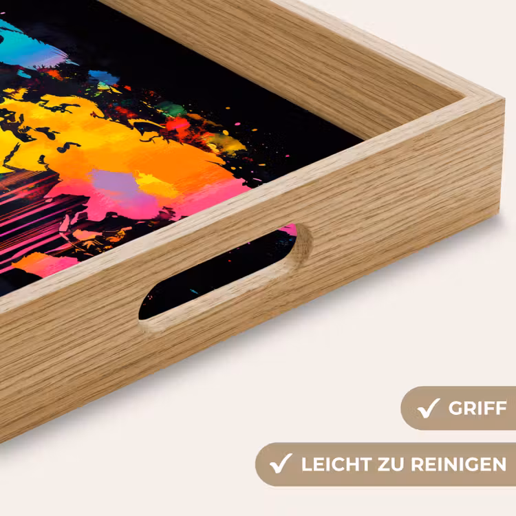 Wereldkaart - Verf - Kleurrijk - Graffiti - Wereld Dienblad Rechthoek middel -USP_HandgreepDE