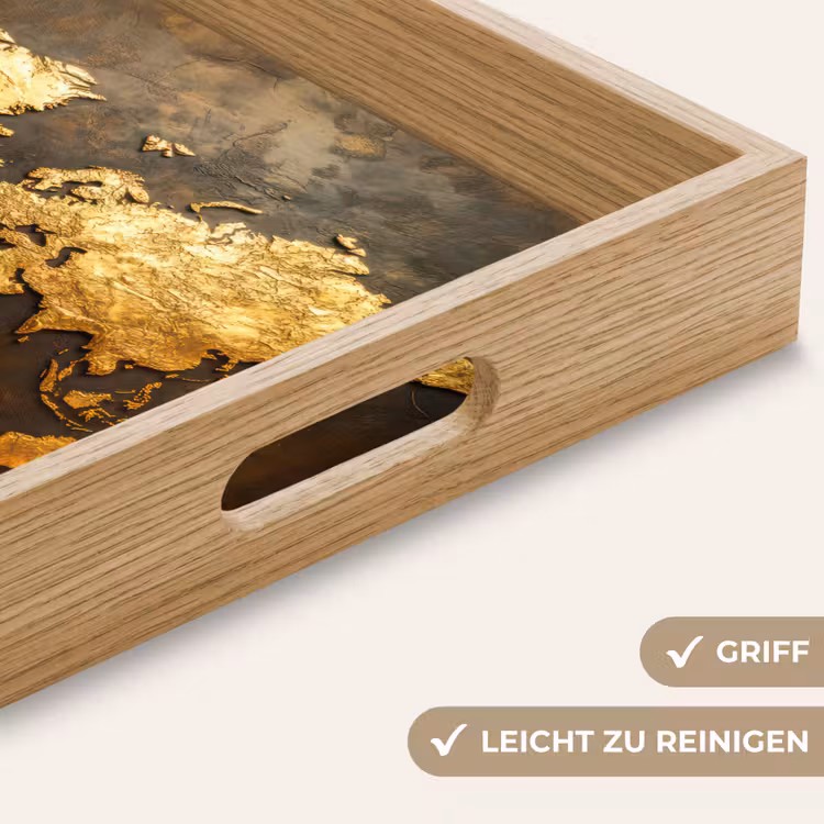 Wereldkaart - Goud - Roest Dienblad Rechthoek middel -USP_HandgreepDE
