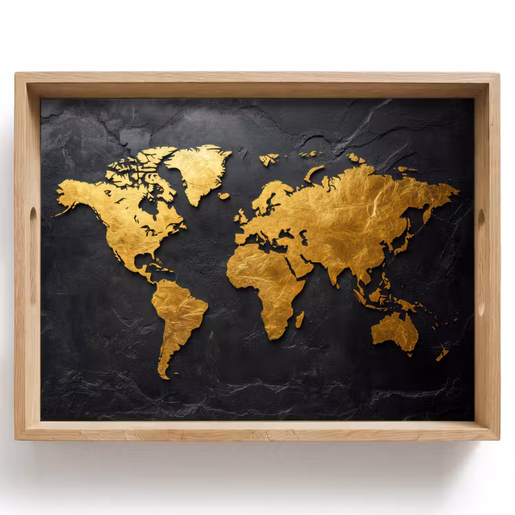 Wereldkaart - Goud - Steen Dienblad Rechthoek middel -z3d_shopping