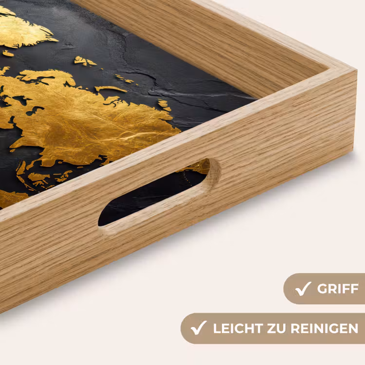 Wereldkaart - Goud - Steen Dienblad Rechthoek middel -USP_HandgreepDE