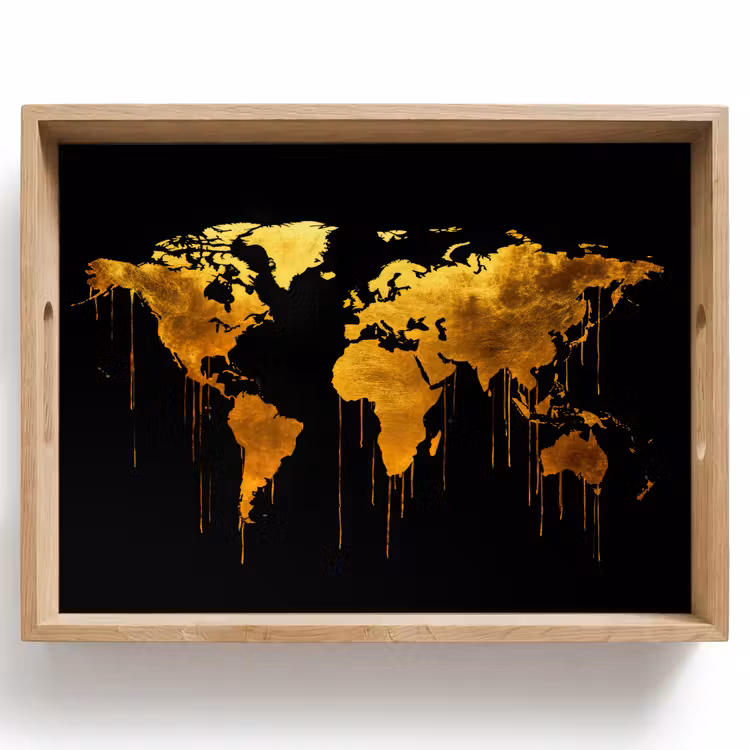 Wereldkaart - Goud - Druipen - Zwart Dienblad Rechthoek middel -z3d_shopping
