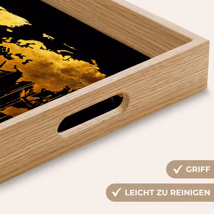 Wereldkaart - Goud - Druipen - Zwart Dienblad Rechthoek middel -USP_HandgreepDE