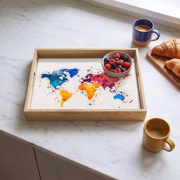 Wereldkaart - Graffiti - Kleurrijk Dienblad Rechthoek middel -sfeer2