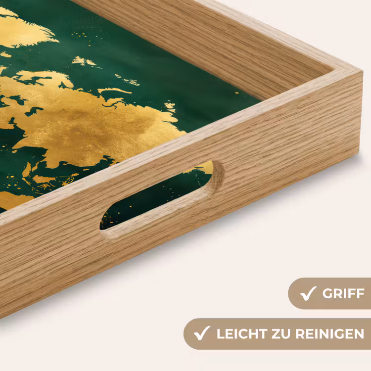 Wereldkaart - Groen - Goud Dienblad Rechthoek middel -USP_HandgreepDE