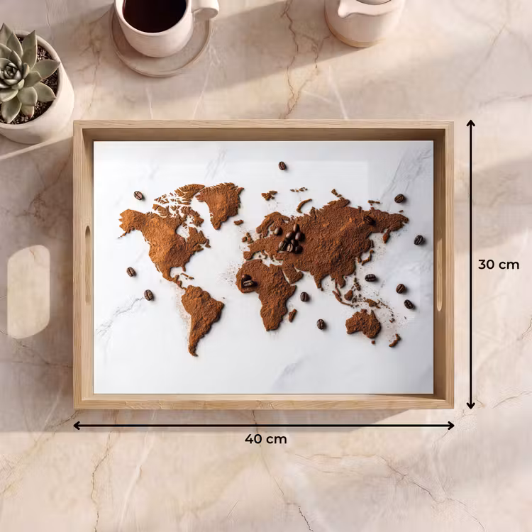Wereldkaart - Koffie - Marmer Dienblad Rechthoek middel -USP_Formaat