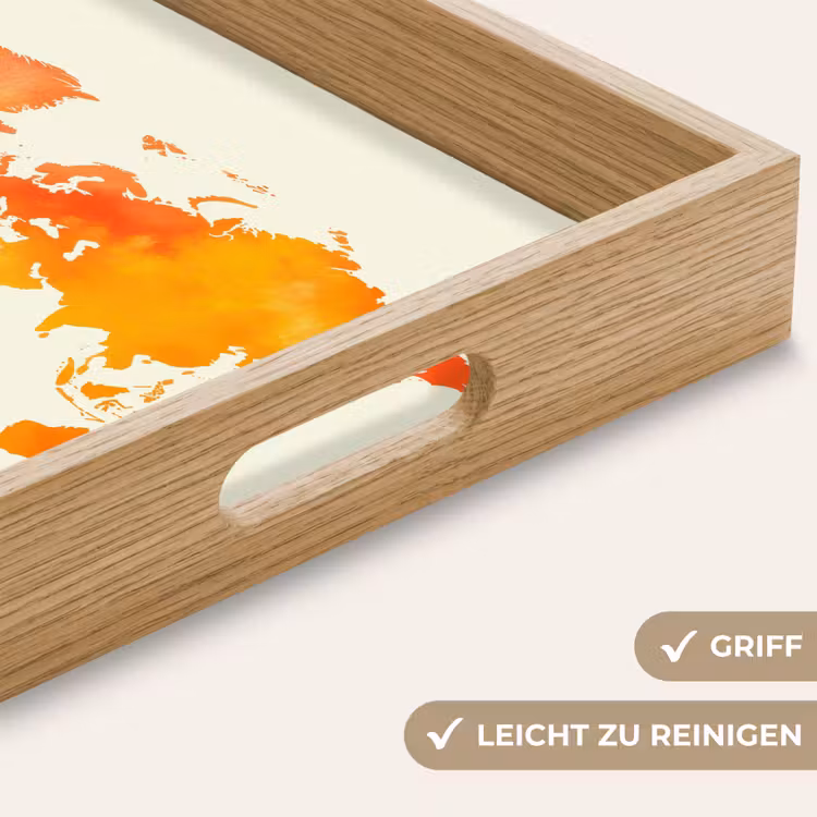 Wereldkaart - Oranje - Kleurrijk Dienblad Rechthoek middel -USP_HandgreepDE