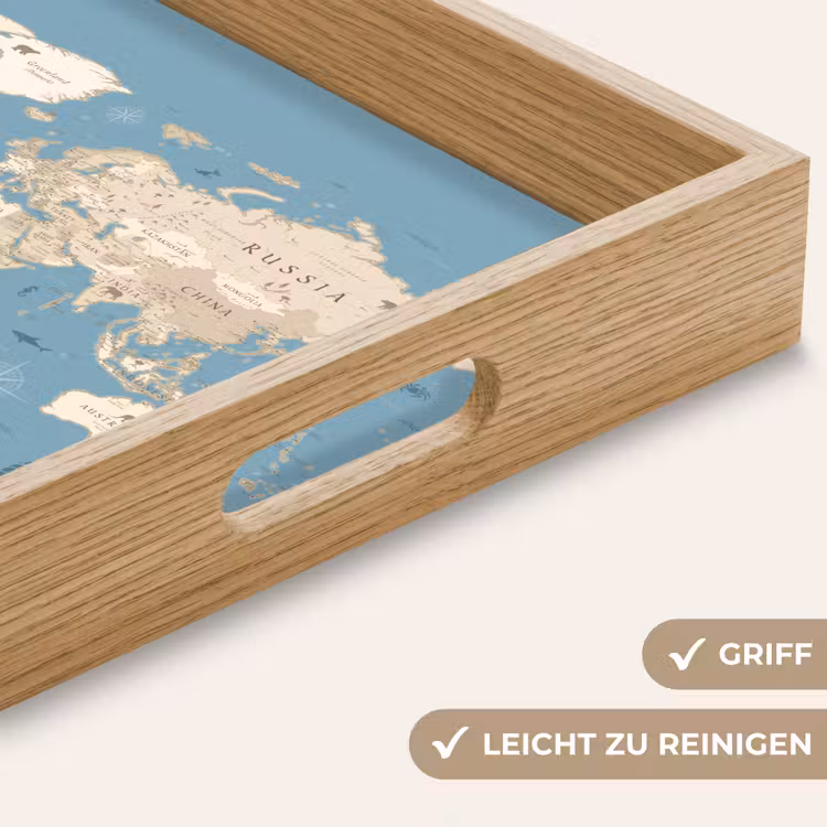 Wereldkaart - Oceaan - Realistisch - Blauw Dienblad Rechthoek middel -USP_HandgreepDE