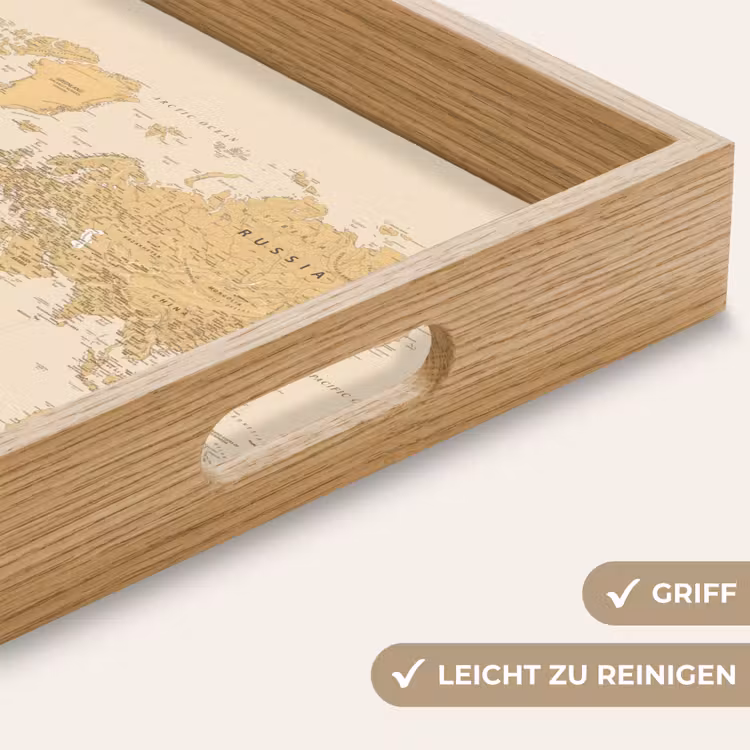 Wereldkaart - Realistisch - Beige Dienblad Rechthoek middel -USP_HandgreepDE