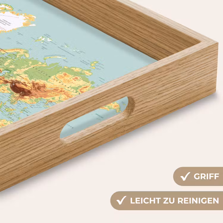 Wereldkaart - Realistisch - Blauw Dienblad Rechthoek middel -USP_HandgreepDE