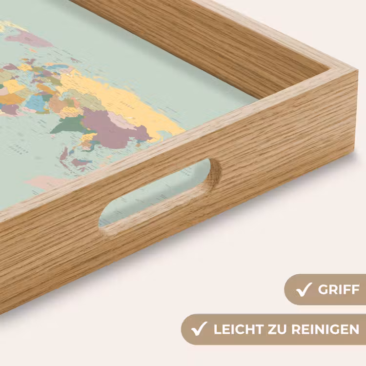 Wereldkaart - Realistisch - Kaart Dienblad Rechthoek middel -USP_HandgreepDE