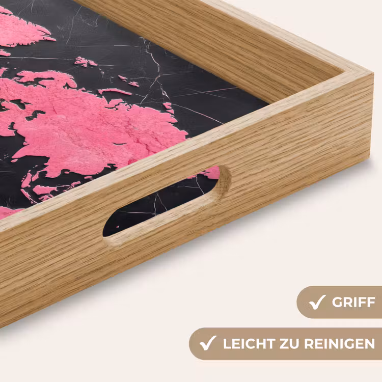 Wereldkaart - Roze - Marmer Dienblad Rechthoek middel -USP_HandgreepDE