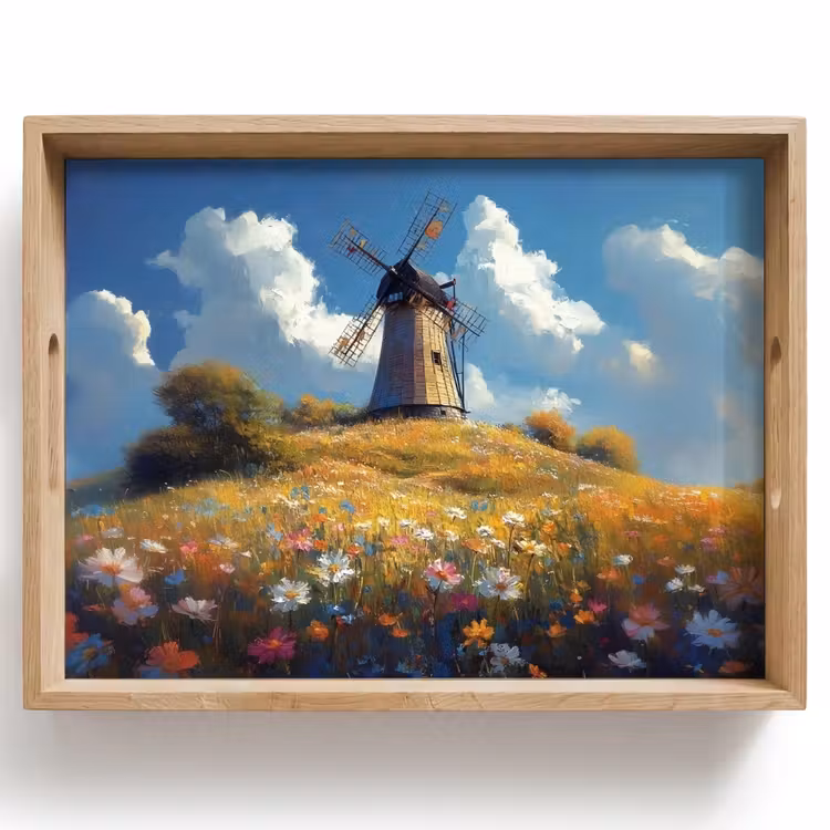 Windmolen - Heuvel - Bloemen - Kleurrijk Dienblad Rechthoek middel -z3d_shopping