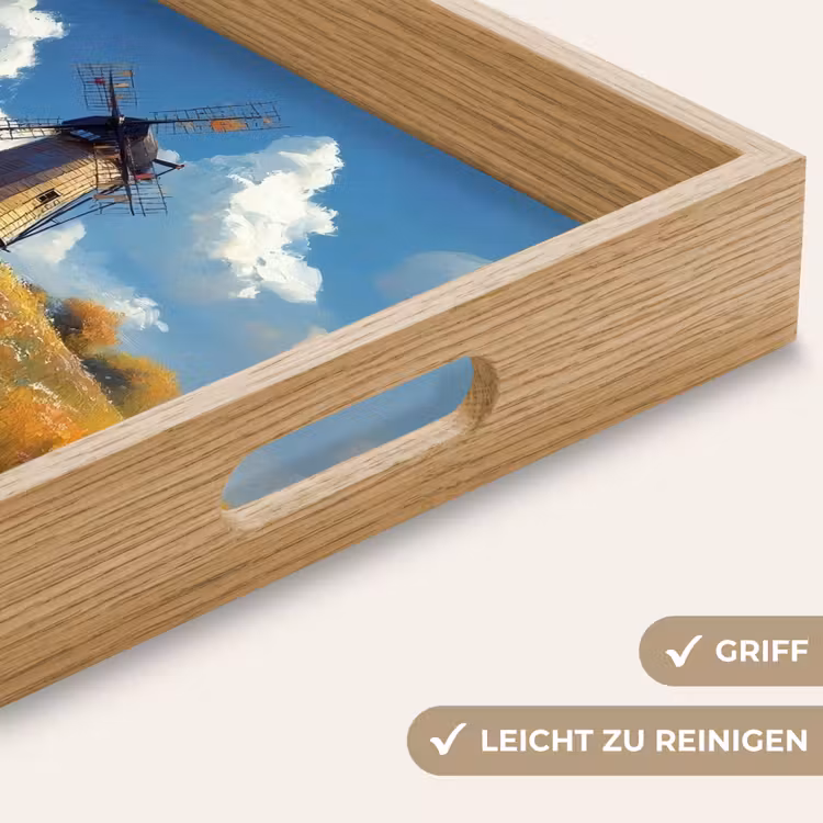 Windmolen - Heuvel - Bloemen - Kleurrijk Dienblad Rechthoek middel -USP_HandgreepDE