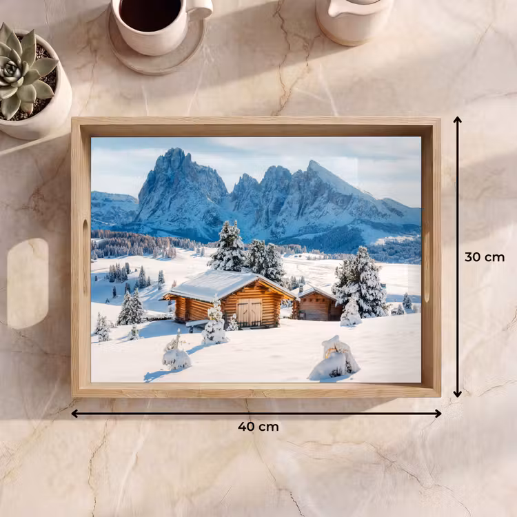 Winter - Huisje - Bergen - Uitzicht - Sneeuw Dienblad Rechthoek middel -USP_Formaat