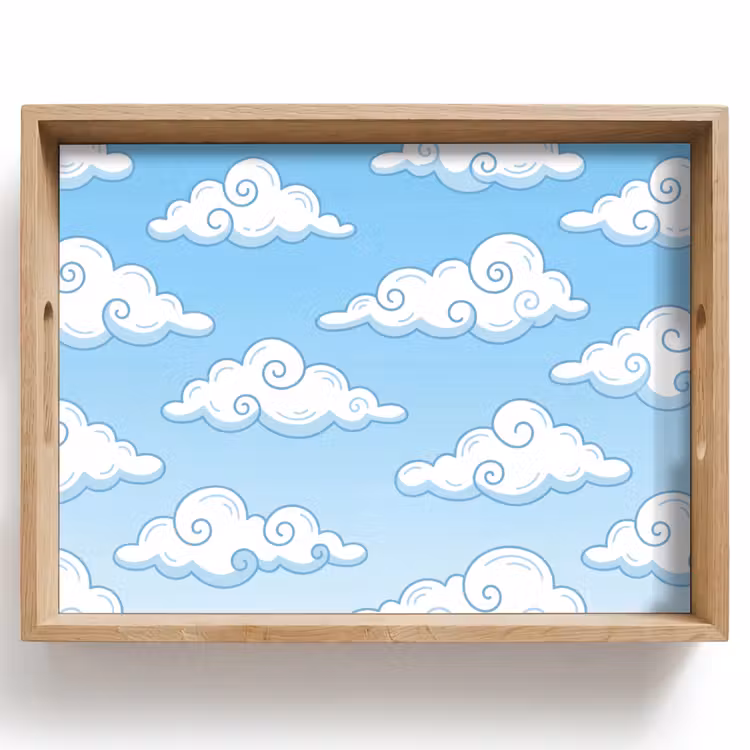 Wolk - Lucht - Cartoon - Blauw - Wit Dienblad Rechthoek middel -z3d_shopping