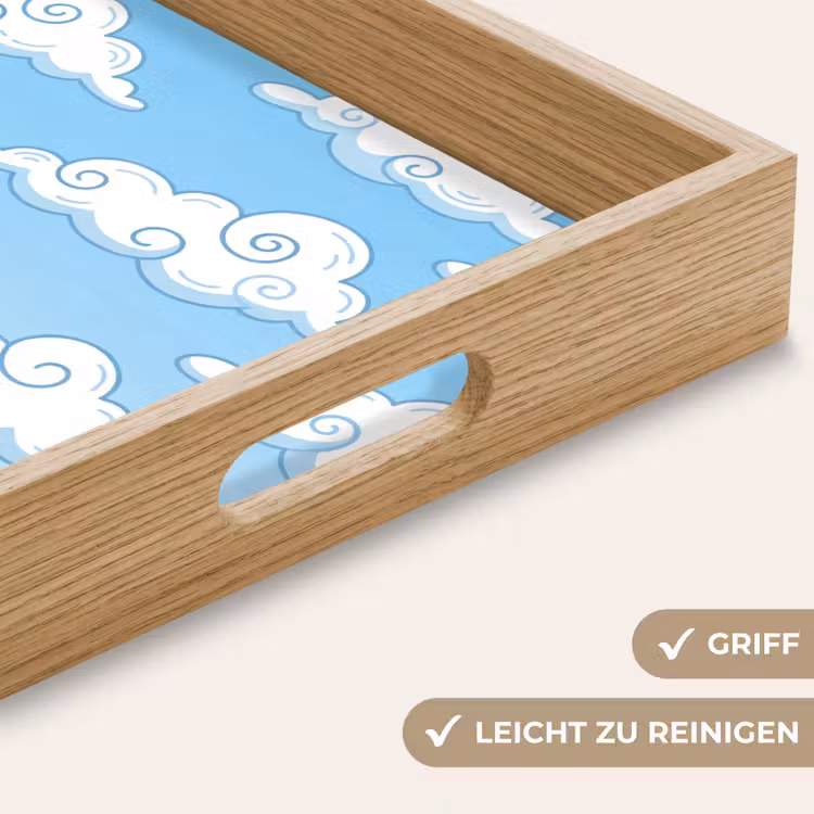 Wolk - Lucht - Cartoon - Blauw - Wit Dienblad Rechthoek middel -USP_HandgreepDE