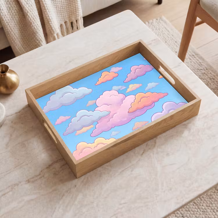 Wolk - Lucht - Natuur - Illustratie - Pastel Dienblad Rechthoek middel -sfeer1
