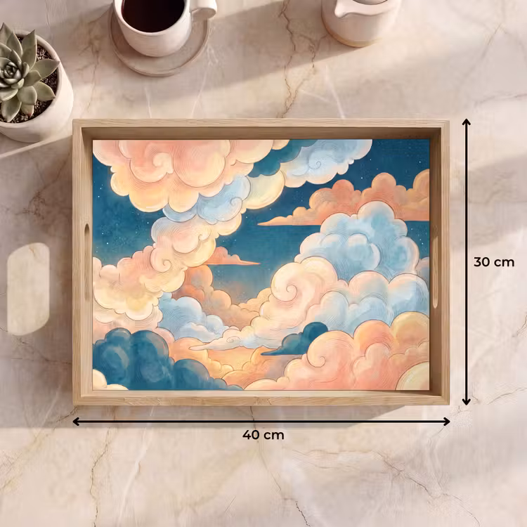 Wolk - Lucht - Natuur - Illustratief - Oranje Dienblad Rechthoek middel -USP_Formaat