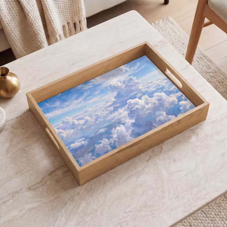 Wolken - Lucht - Natuur - Abstract - Blauw Dienblad Rechthoek middel -sfeer1