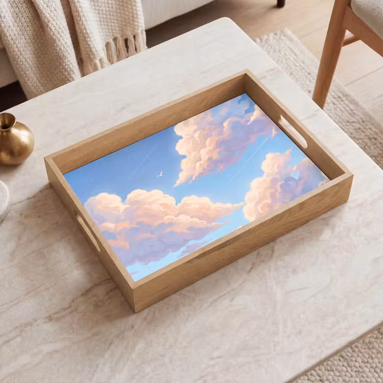 Wolken - Lucht - Natuur - Blauw Dienblad Rechthoek middel -sfeer1