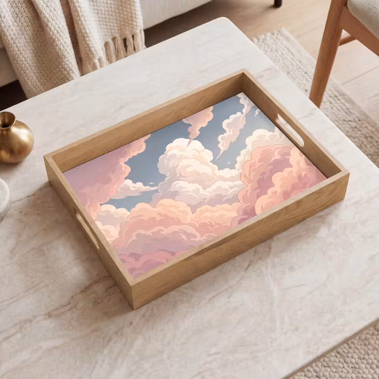 Wolken - Lucht - Natuur - Pastel - Roze Dienblad Rechthoek middel -sfeer1