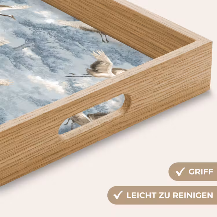 Wolken - Kraanvogels - Blauw Dienblad Rechthoek middel 911 -USP_HandgreepDE