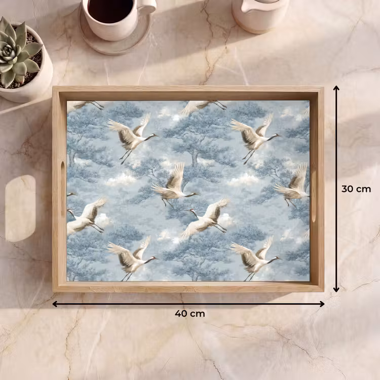 Wolken - Kraanvogels - Blauw Dienblad Rechthoek middel 911 -USP_Formaat