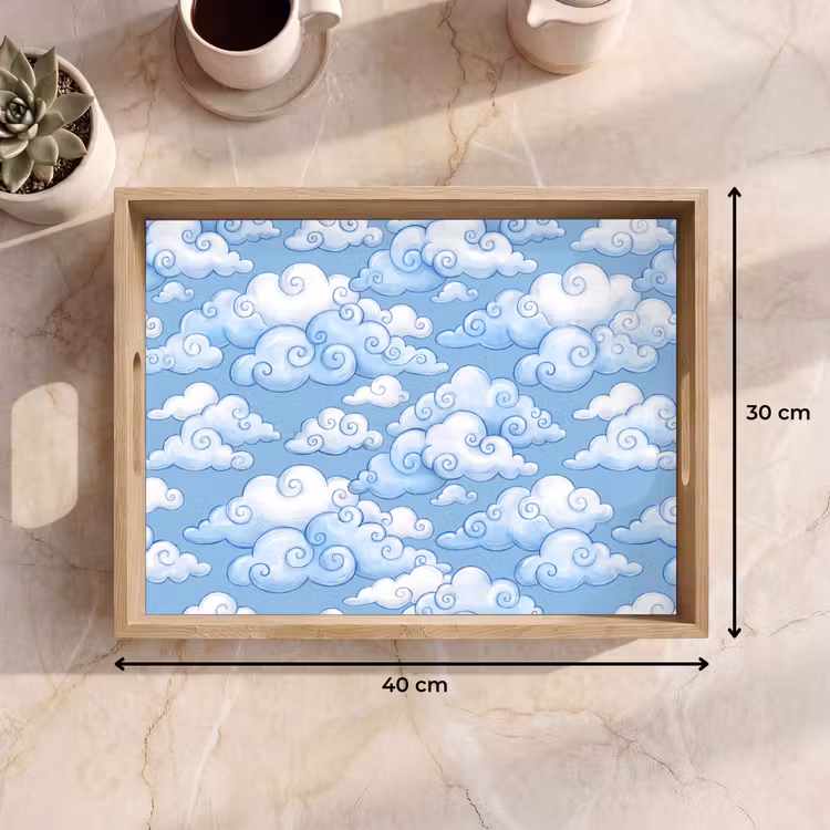Wolken - Patroon - Hemel - Illustratie - Wit Dienblad Rechthoek middel -USP_Formaat