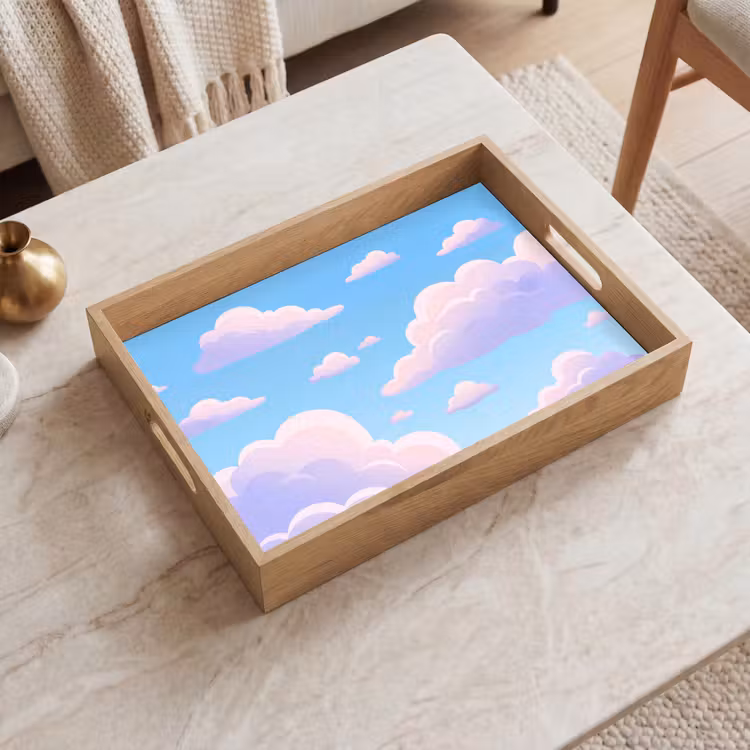 Wolken - Roze - Blauw - Natuur - Modern Dienblad Rechthoek middel -sfeer1