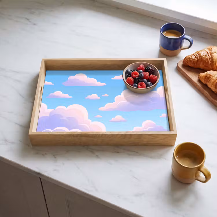 Wolken - Roze - Blauw - Natuur - Modern Dienblad Rechthoek middel -sfeer2