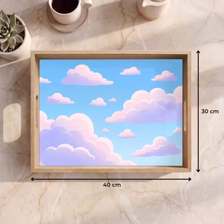 Wolken - Roze - Blauw - Natuur - Modern Dienblad Rechthoek middel -USP_Formaat