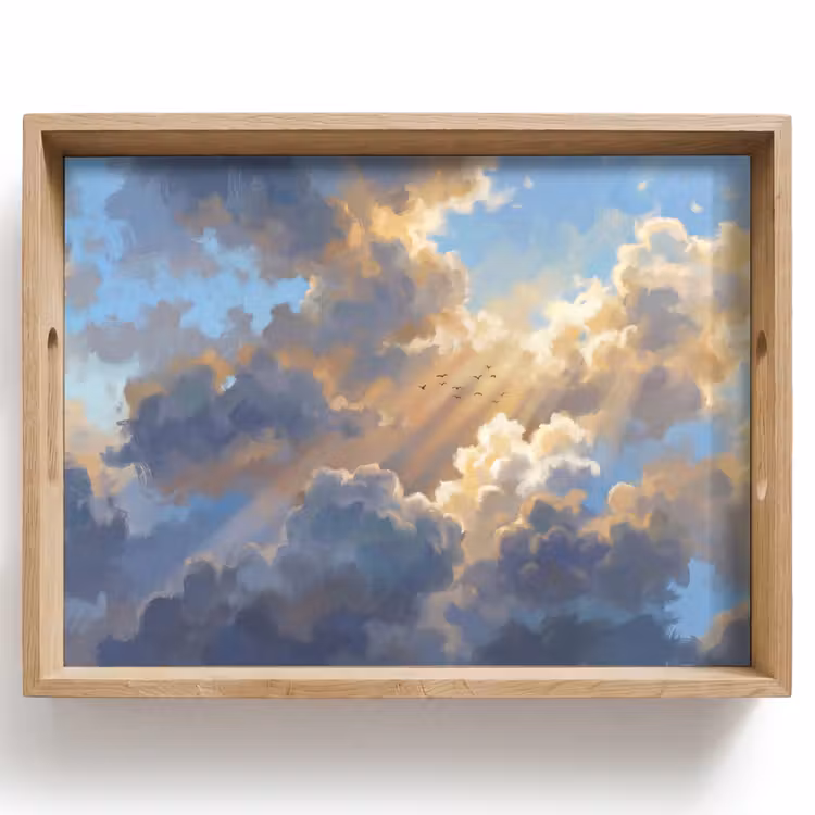 Wolken - Zonnestralen - Natuur - Abstract - Blauw Dienblad Rechthoek middel -z3d_shopping