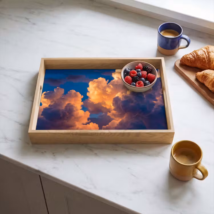 Wolken - Zonsondergang - Natuur - Oranje - Blauw Dienblad Rechthoek middel -sfeer2