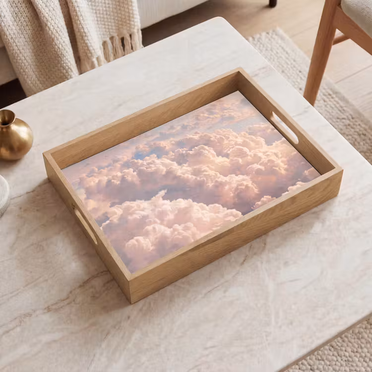 Wolken - Zonsondergang - Natuur - Pastel - Roze Dienblad Rechthoek middel -sfeer1