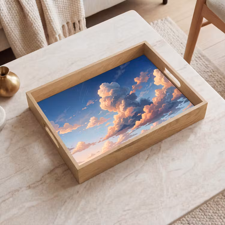 Wolken - Daghemel - Natuur - Illustratie - Oranje Dienblad Rechthoek middel -sfeer1