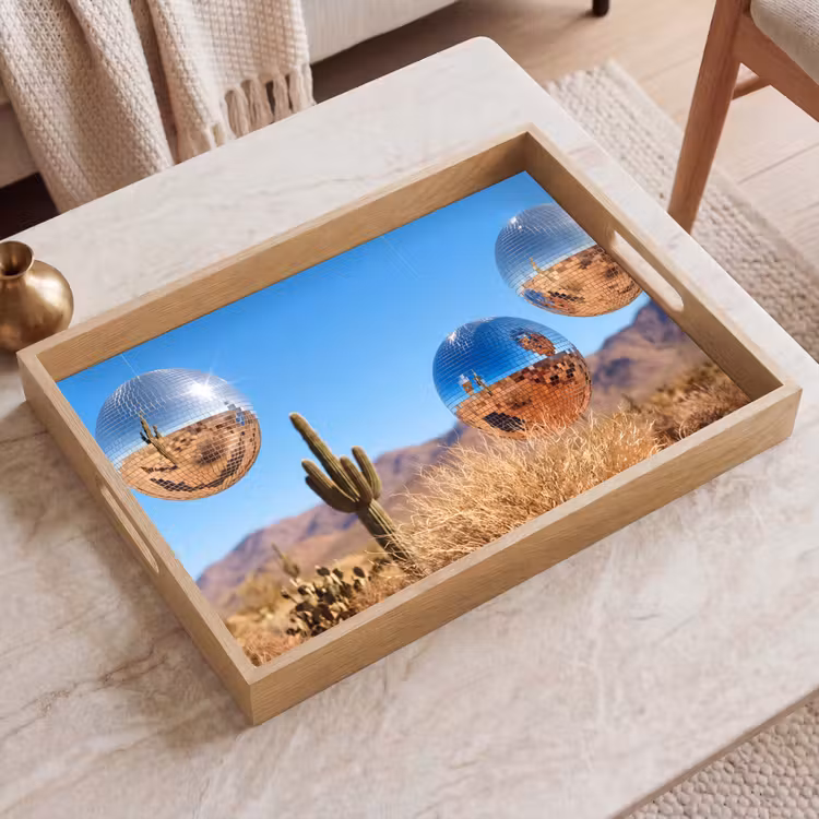 Tablett - Wüste – Spiegelkugel – Kunst - Woestijn - Spiegelbal - Kunst Dienblad Rechthoek middel