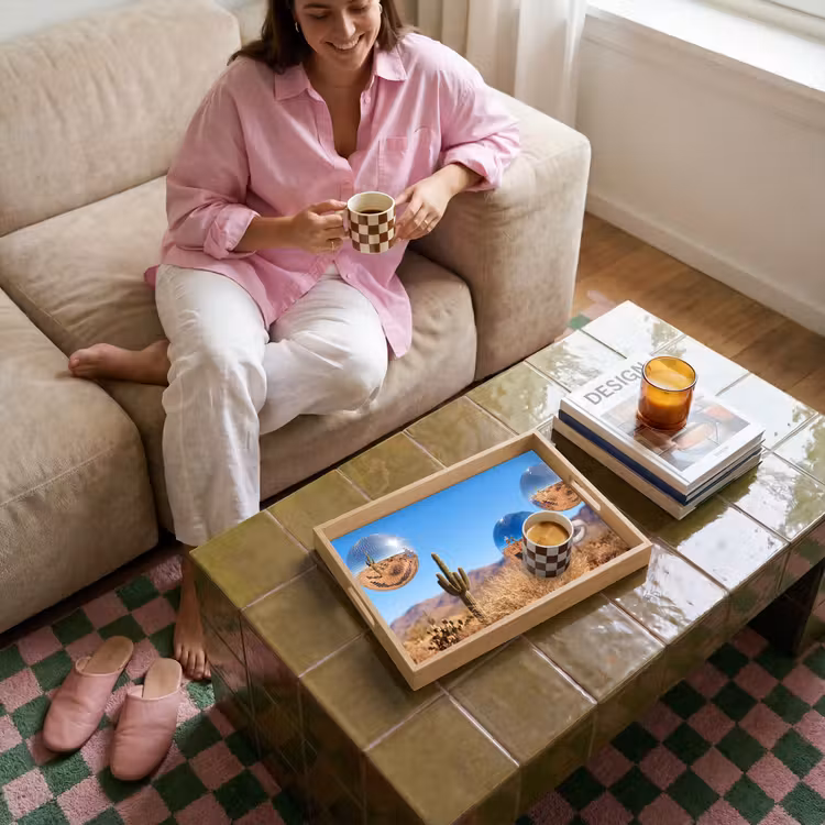 Tablett - Wüste – Spiegelkugel – Kunst - Woestijn - Spiegelbal - Kunst Dienblad Rechthoek middel