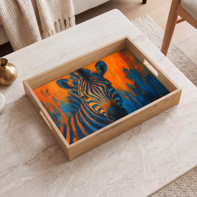 Zebra - Abstract - Blauw Dienblad Rechthoek middel -sfeer1